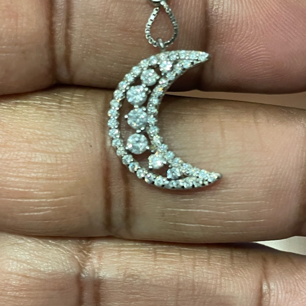 White Cubic Zirconia Rhodium Over Sterling Silver Moon Station Necklace 1.19ctw - Picture 5 of 7